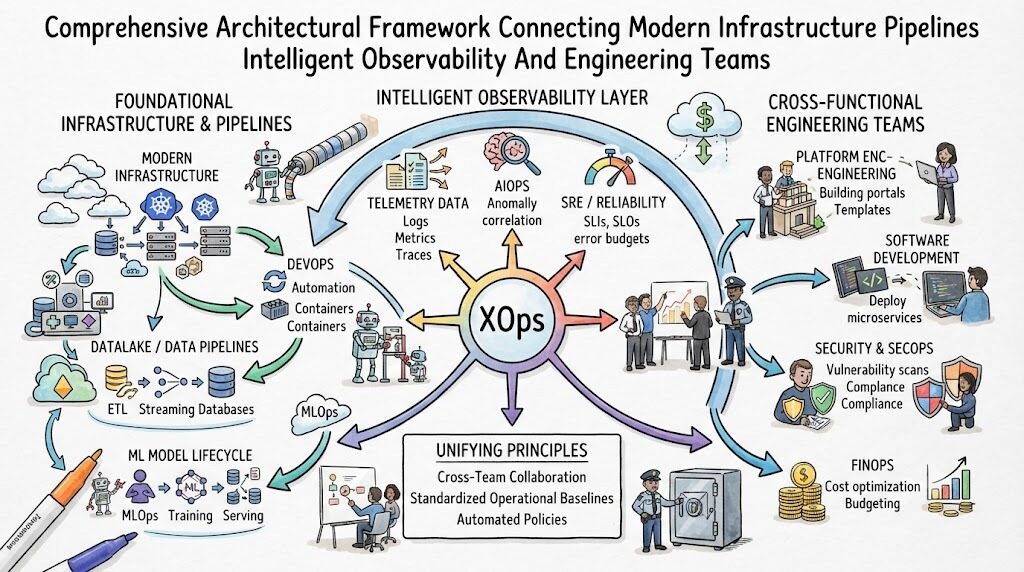 Comprehensive Architectural Framework Connecting Modern Infrastructure Pipelines Intelligent Observability And Engineering Teams